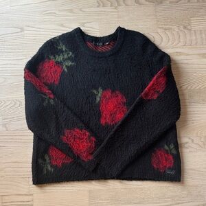 Black OBEY Sweater with Red Rose Motif